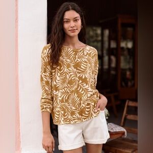 Garnet Hill Silk Organic Cotton Oversized Sweater Long Sleeve Botanical M Medium